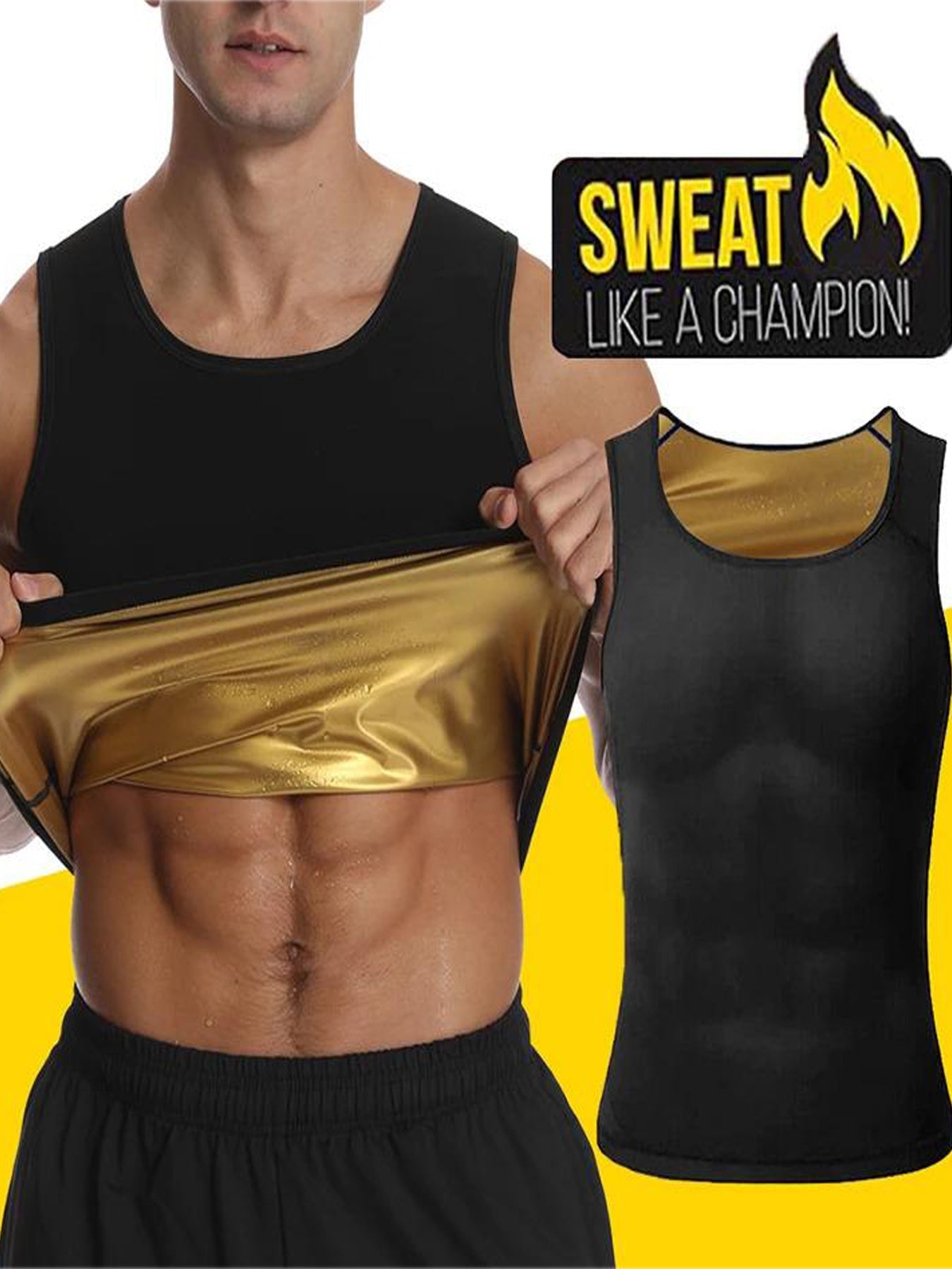 Men's Yellow Polyester Sleeveless Top - product view 4