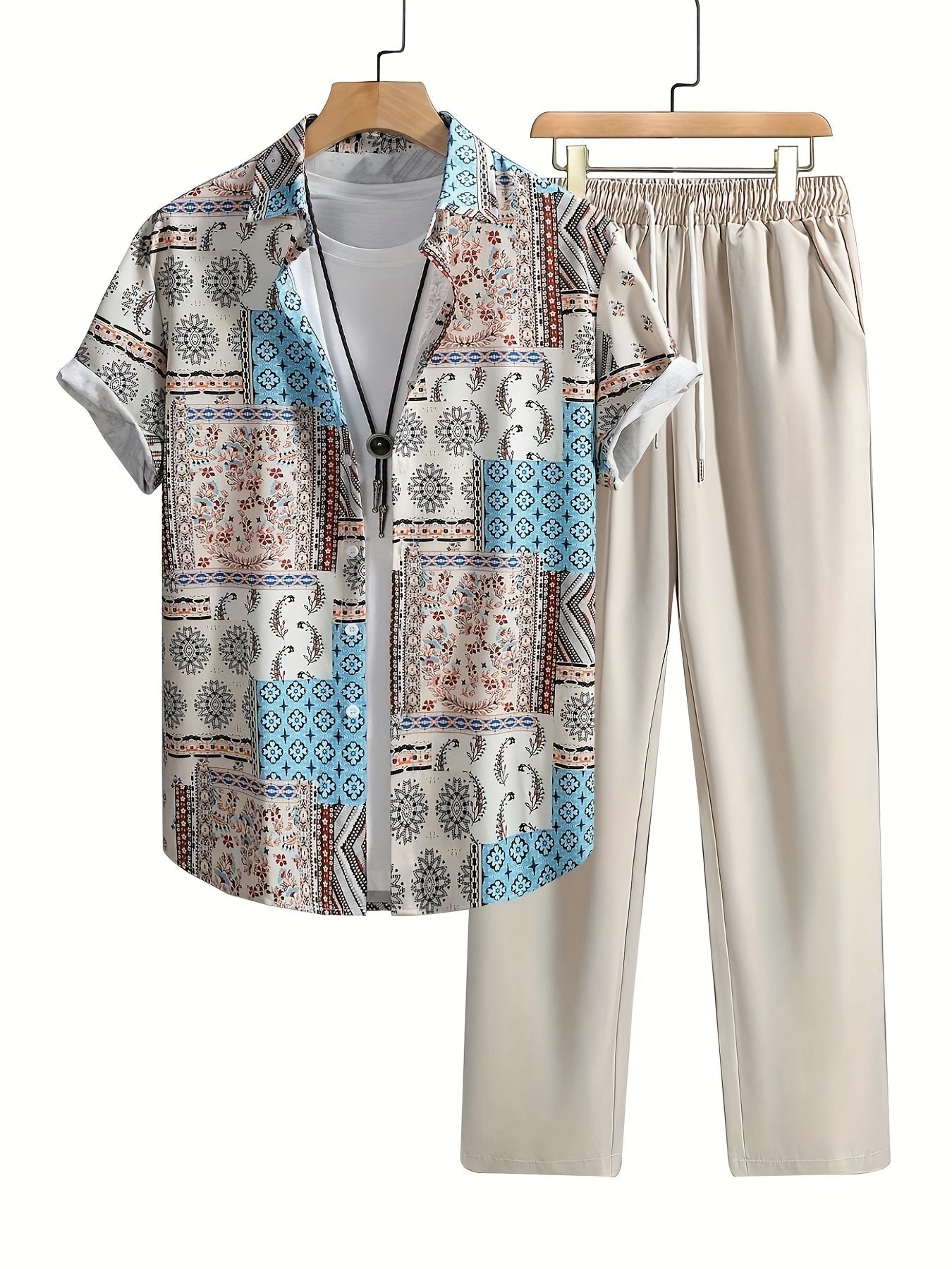 Men's Beige Polyester Printed Short-Sleeve Pants - product view 6