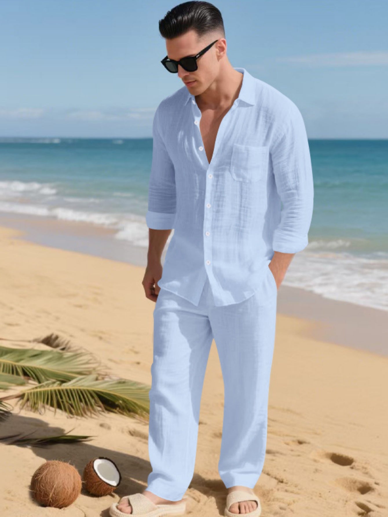 Men's Shirt and Pants Set - Linen-Look Summer Style