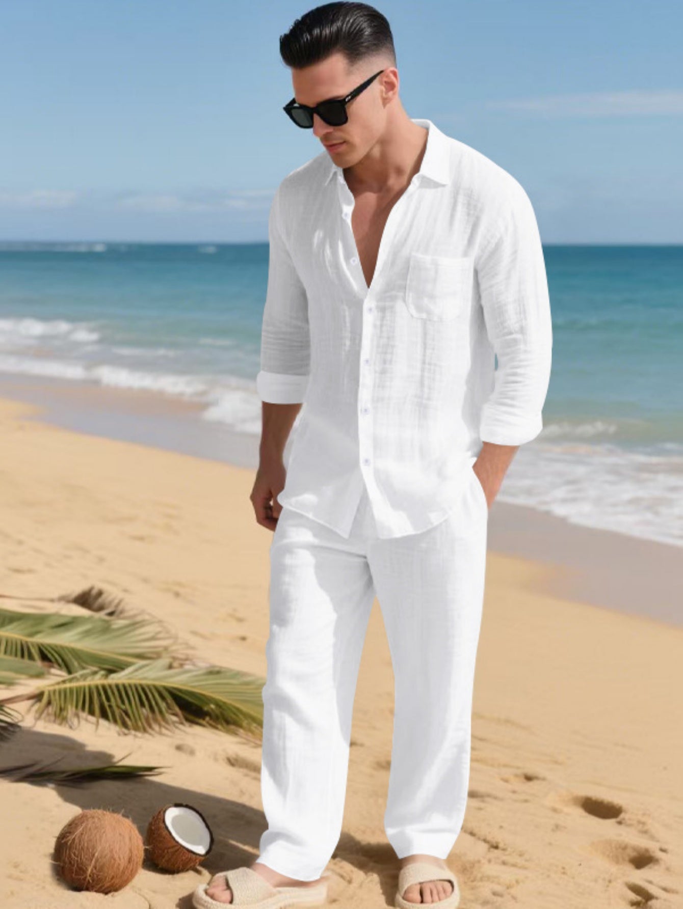 Men's Shirt and Pants Set - Linen-Look Summer Style