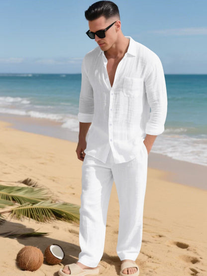 Men's Shirt and Pants Set - Linen-Look Summer Style