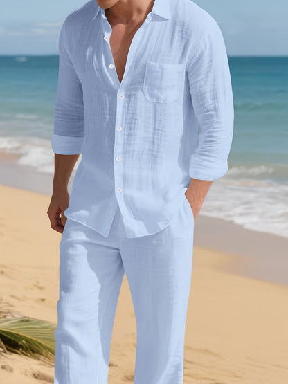 Men's Shirt and Pants Set - Linen-Look Summer Style