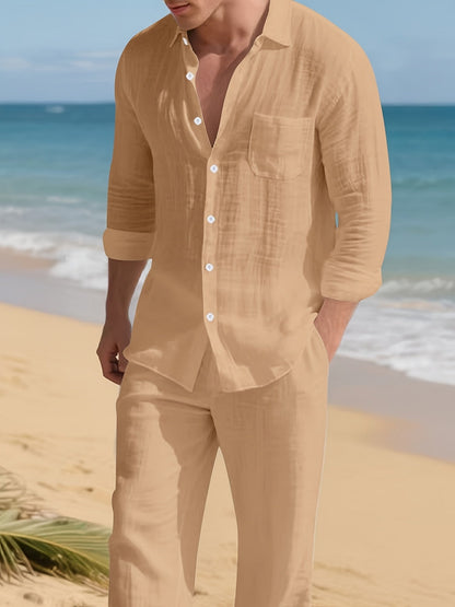 Men's Shirt and Pants Set - Linen-Look Summer Style