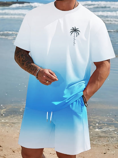 Men's Deep Sky Blue Polyester Short-Sleeve Shorts - product view 5