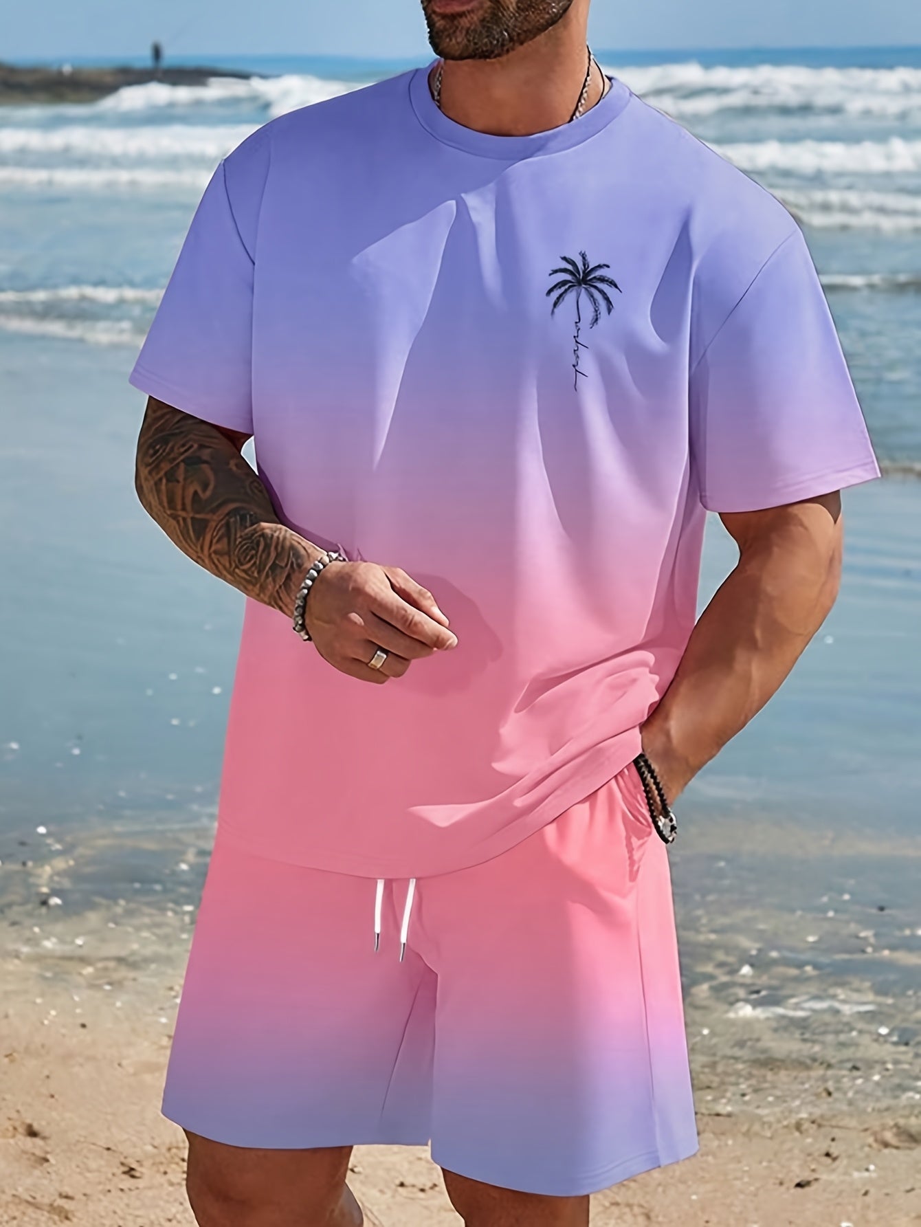 Men's Deep Sky Blue Polyester Short-Sleeve Shorts - product view 10