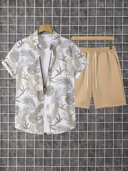 Men's Khaki Polyester Printed Short-Sleeve Shorts - product view 6