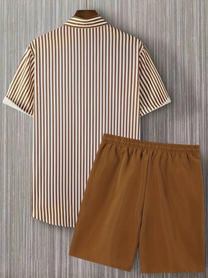 Men's Shirt and Shorts Set - Striped Summer Style