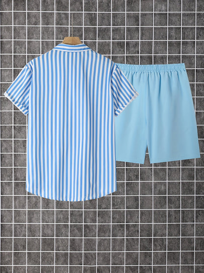 Men's Shirt and Shorts Set - Striped Summer Style