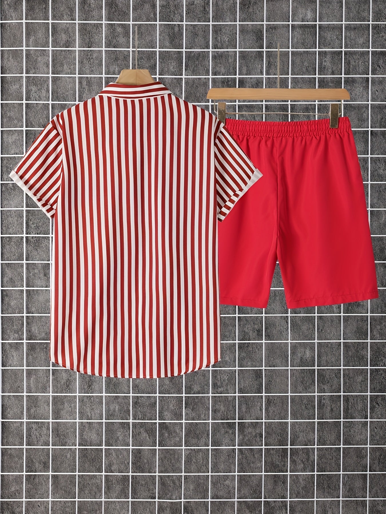 Men's Shirt and Shorts Set - Striped Summer Style
