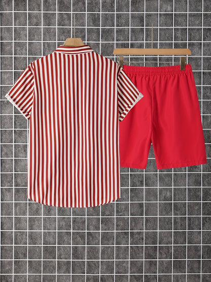Men's Shirt and Shorts Set - Striped Summer Style
