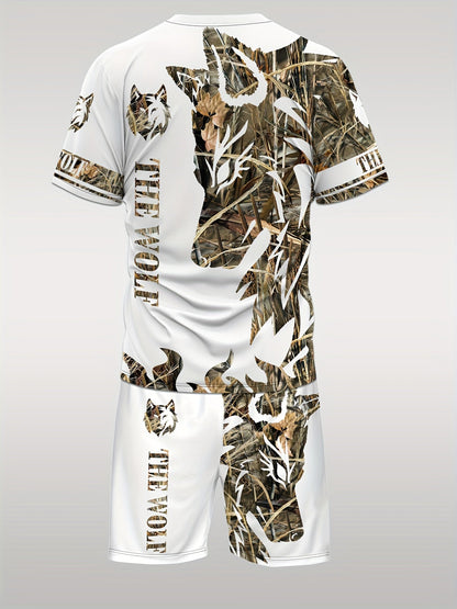 Men's Shirt and Shorts Set - Wolf Print Summer Style