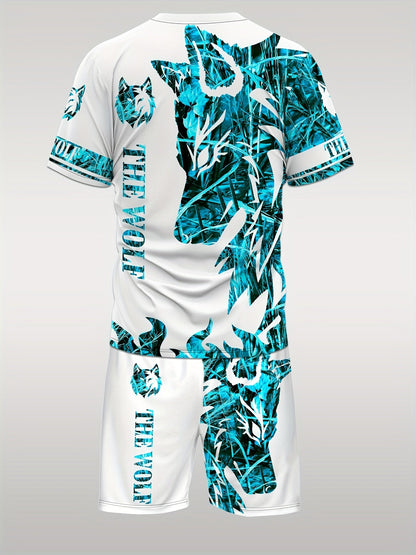 Men's Shirt and Shorts Set - Wolf Print Summer Style