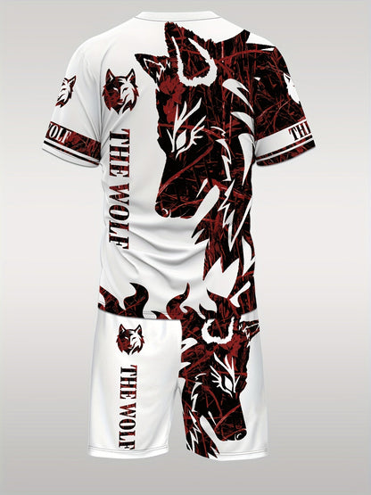 Men's Shirt and Shorts Set - Wolf Print Summer Style