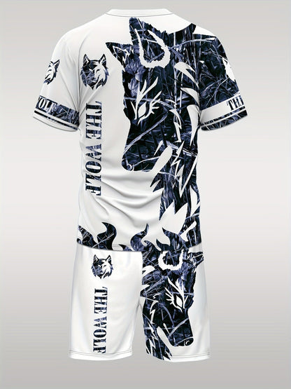 Men's Shirt and Shorts Set - Wolf Print Summer Style
