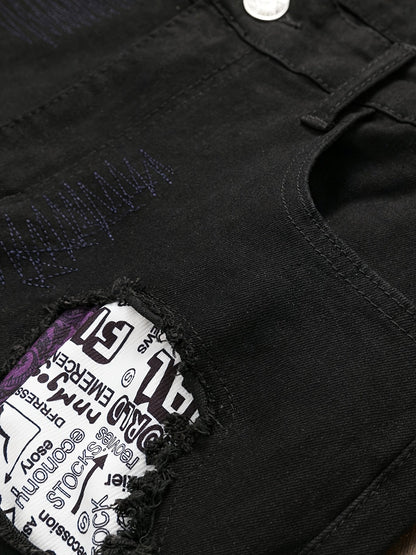 Men's Skinny Jeans - Black Denim Distressed