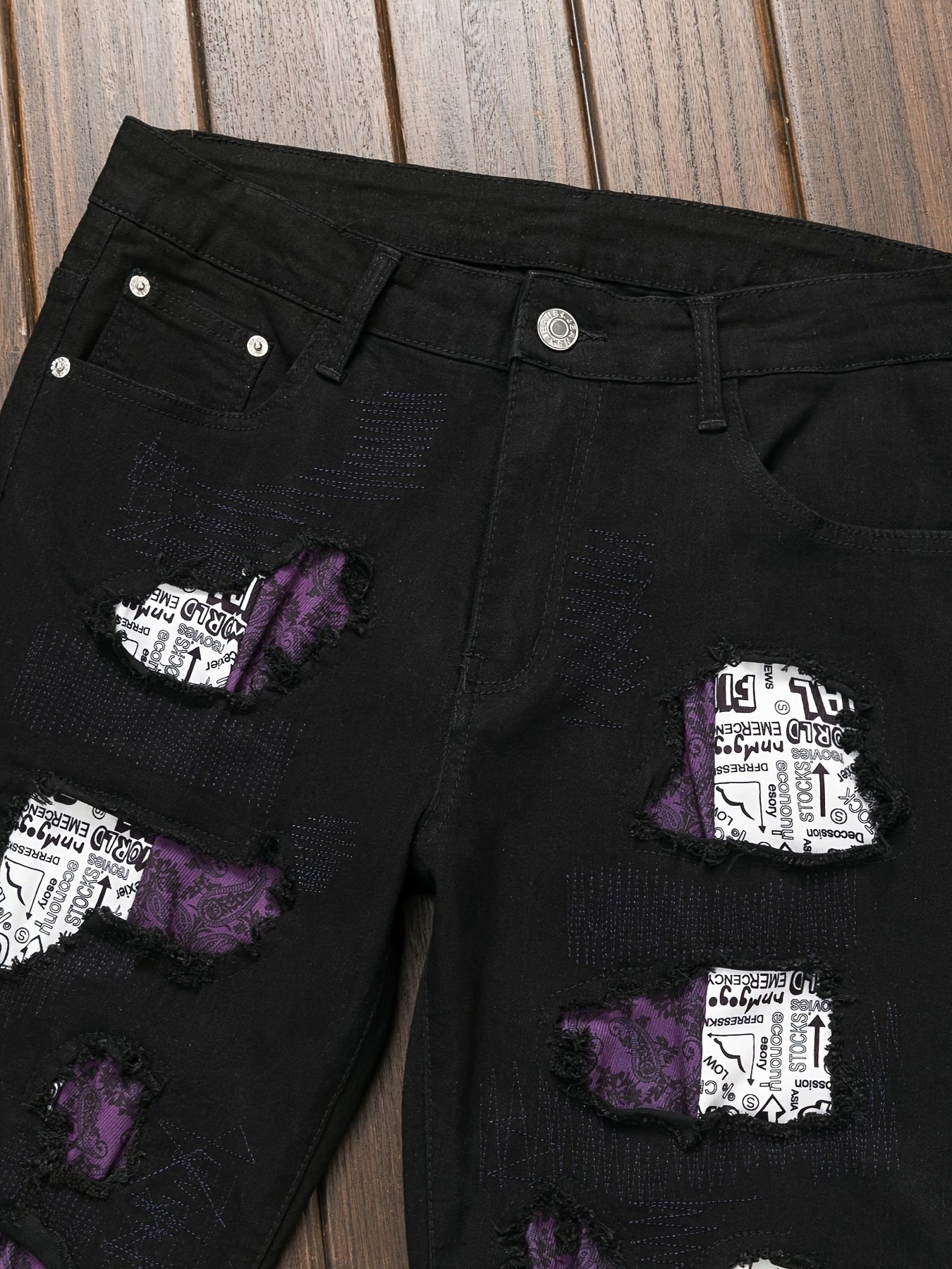 Men's Skinny Jeans - Black Denim Distressed