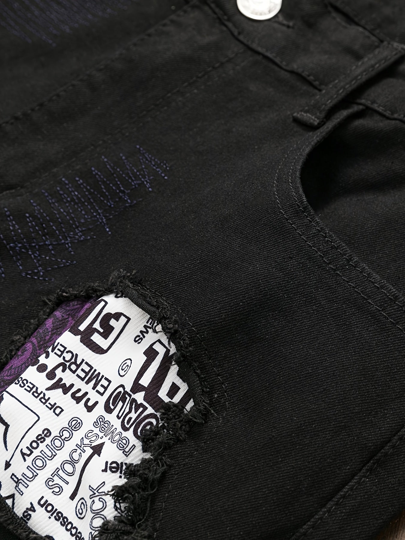 Men's Skinny Jeans - Black Denim Distressed