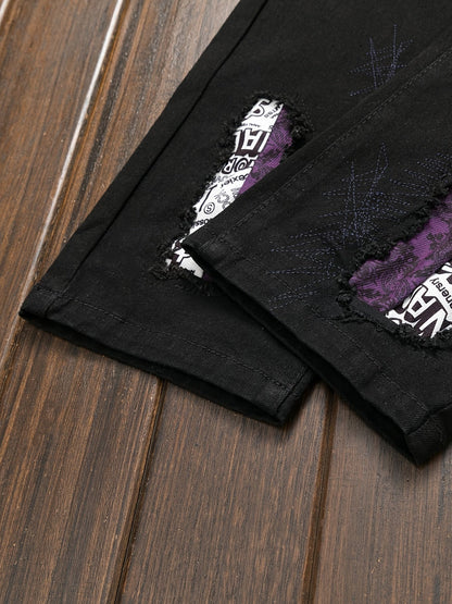 Men's Skinny Jeans - Black Denim Distressed
