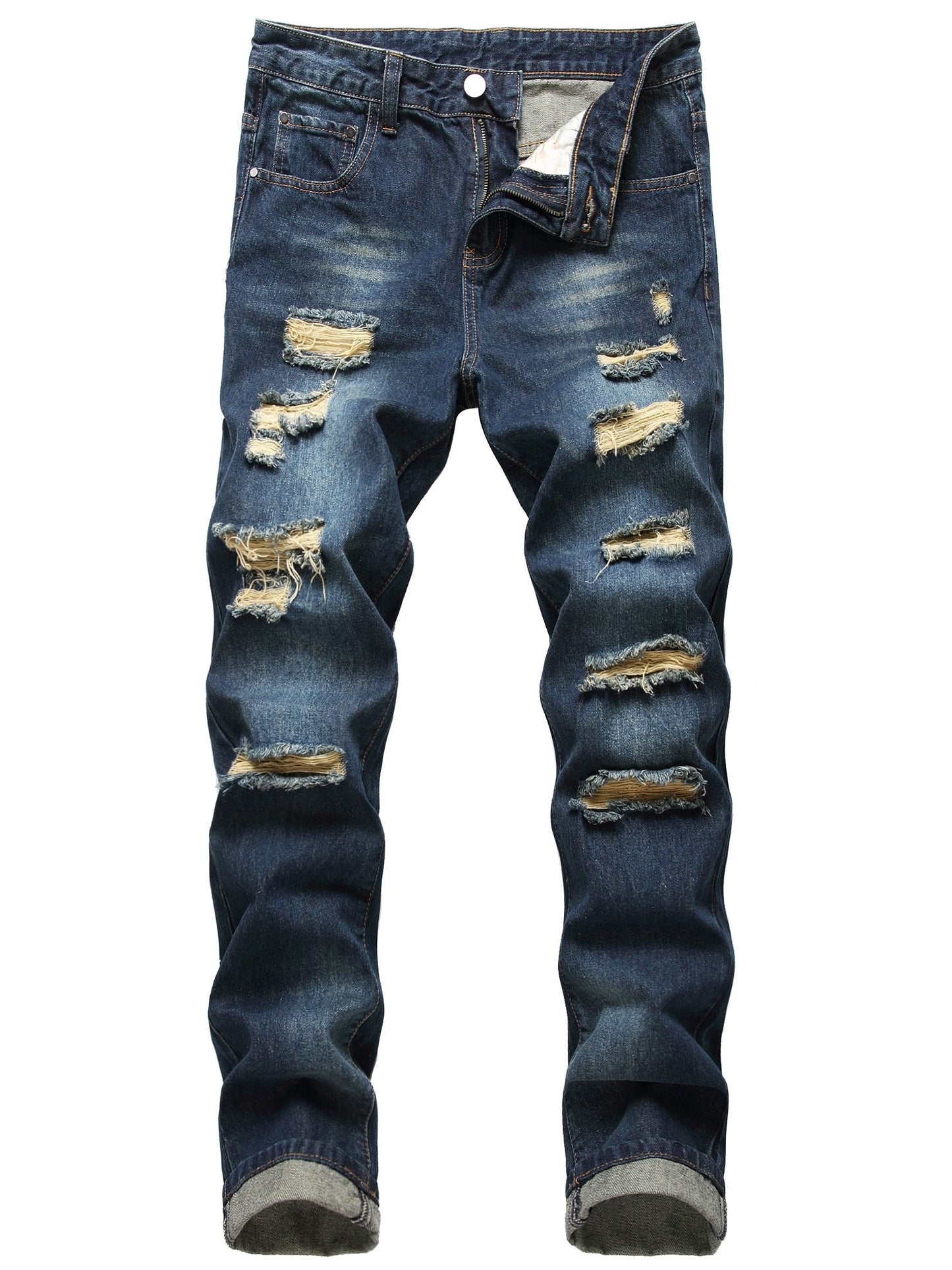 Men's Skinny Jeans - Classic Wash Distressed Streetwear