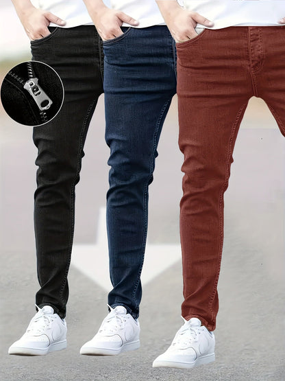 Men's Black+navy Blue+military Green Denim Slim-Fit Jeans - product view 16