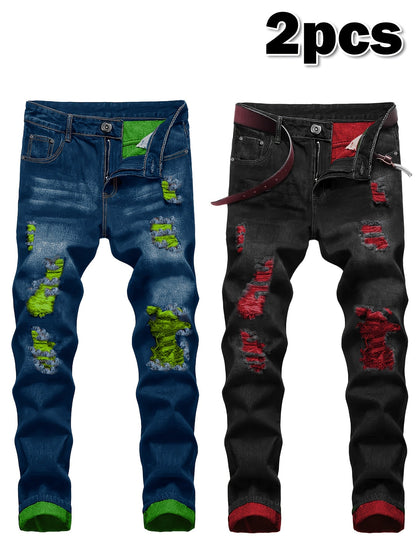 Men's Black+Blue Denim Slim-Fit Jeans - product view 13