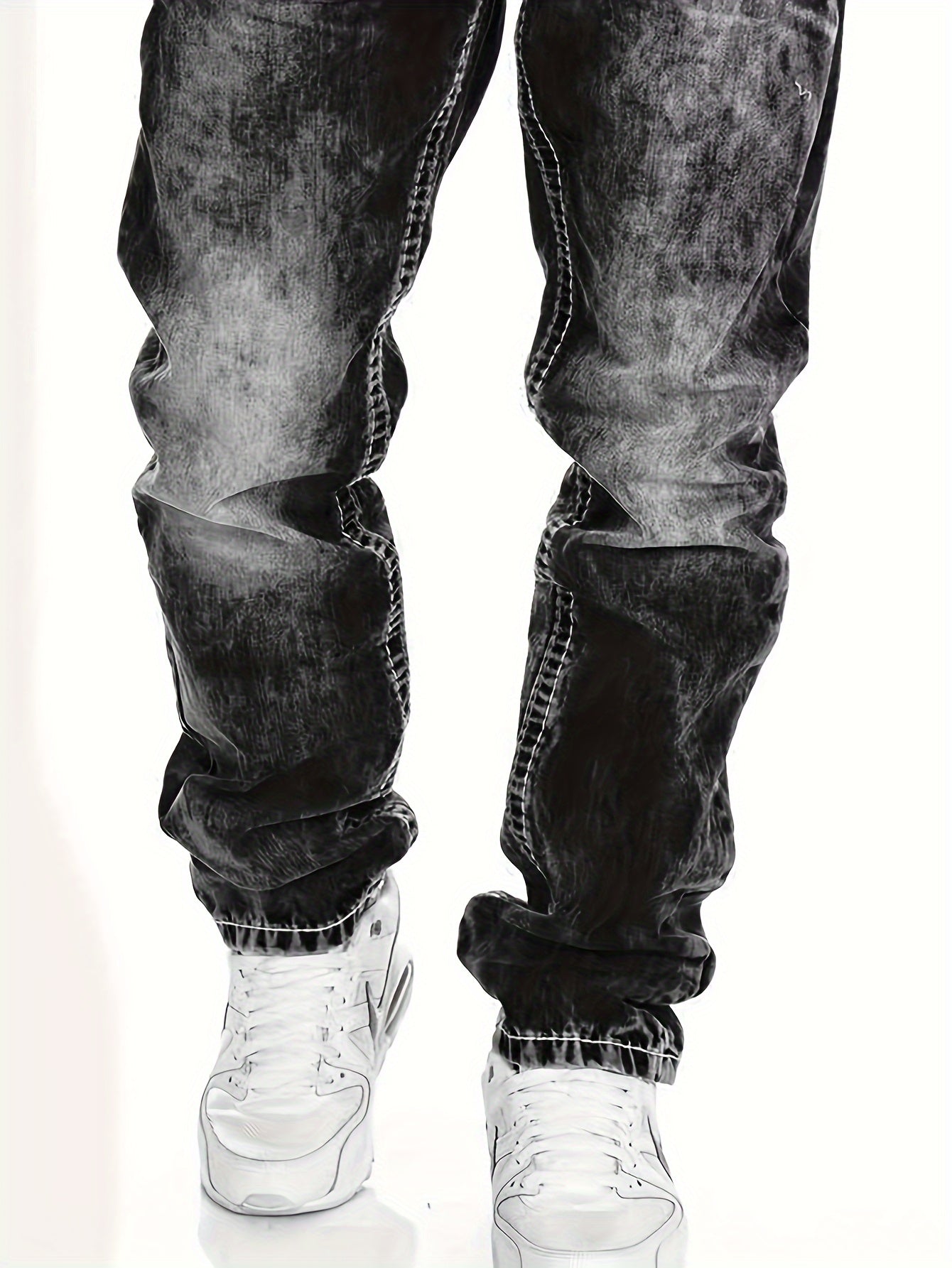 Men's Slim Fit Jeans - Black Denim Distressed