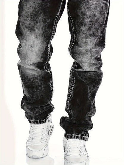 Men's Slim Fit Jeans - Black Denim Distressed