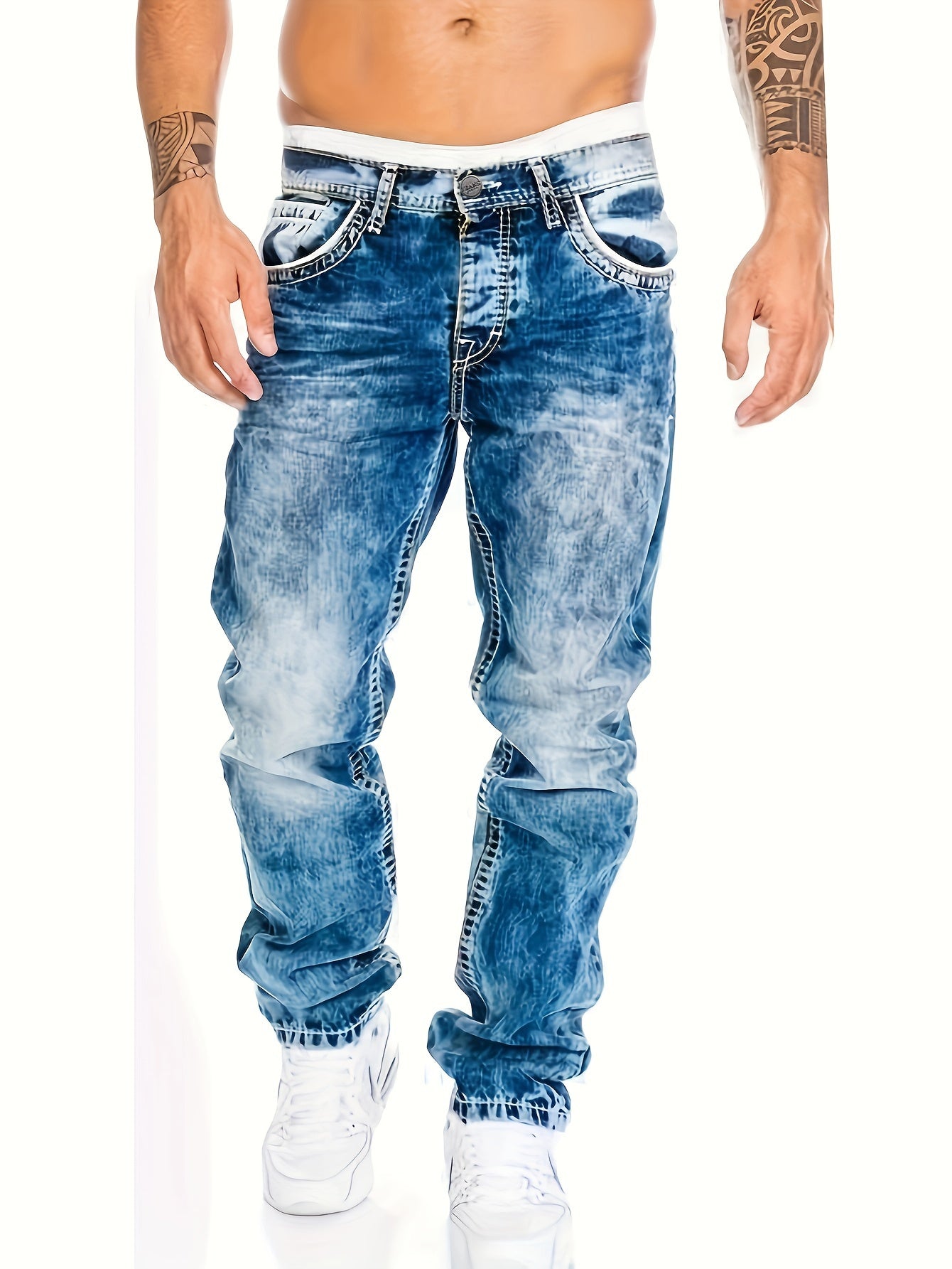 Men's Slim Fit Jeans - Black Denim Distressed