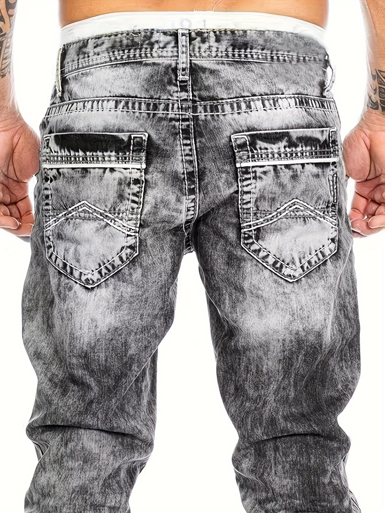 Men's Slim Fit Jeans - Black Denim Distressed