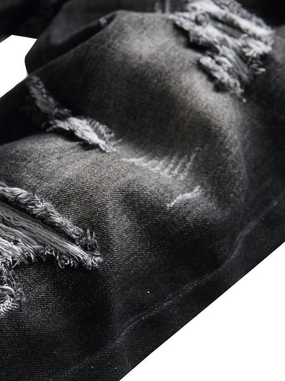 Men's Slim Fit Jeans - Black Denim Distressed Everyday