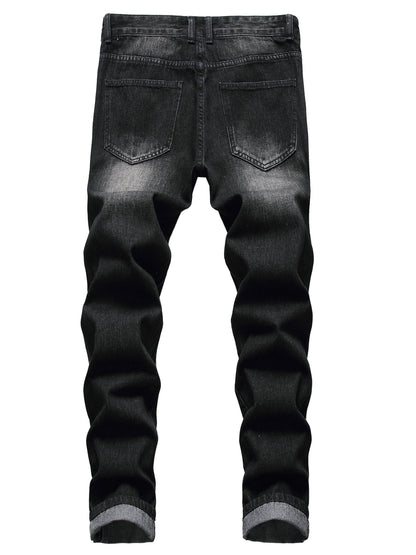Men's Slim Fit Jeans - Black Denim Distressed Everyday