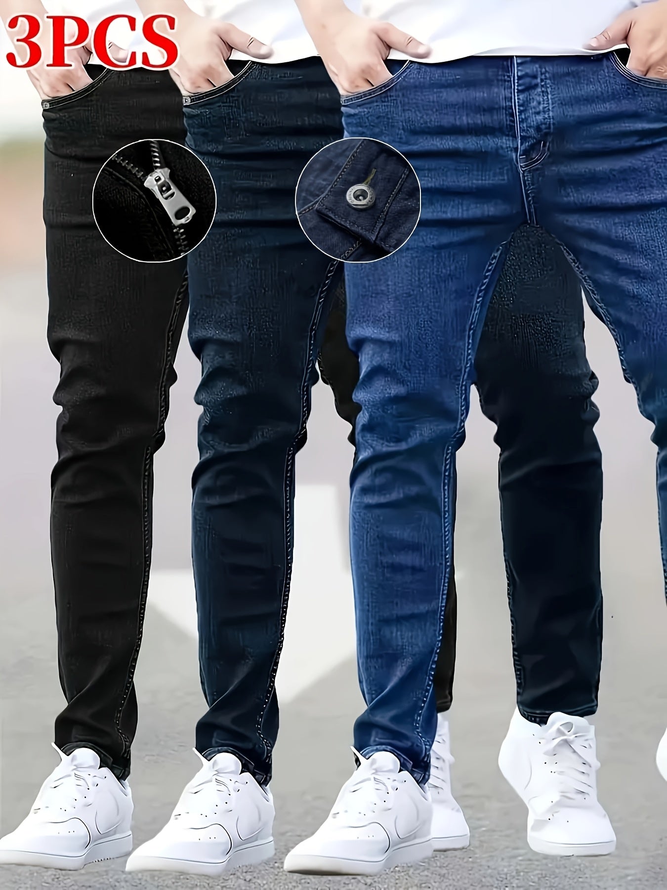 Men's Black + Navy + Sea Blue Jeans - product view 4