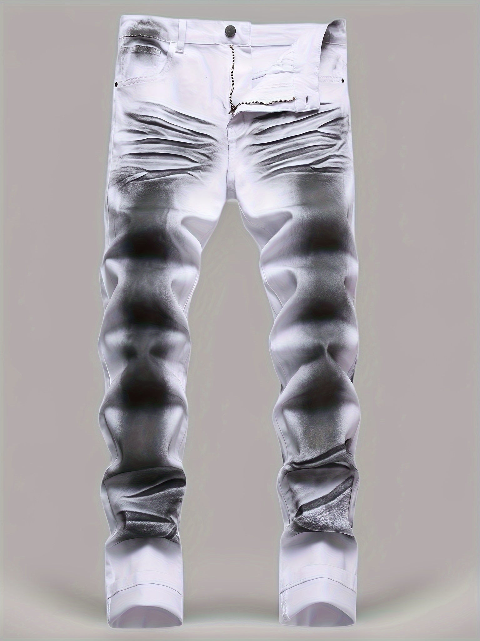 Men's White And Black Printed Jeans - product view 9