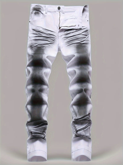 Men's White And Black Printed Jeans - product view 9