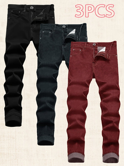 Men's Black+red+blue Denim Slim-Fit Jeans - product view 4