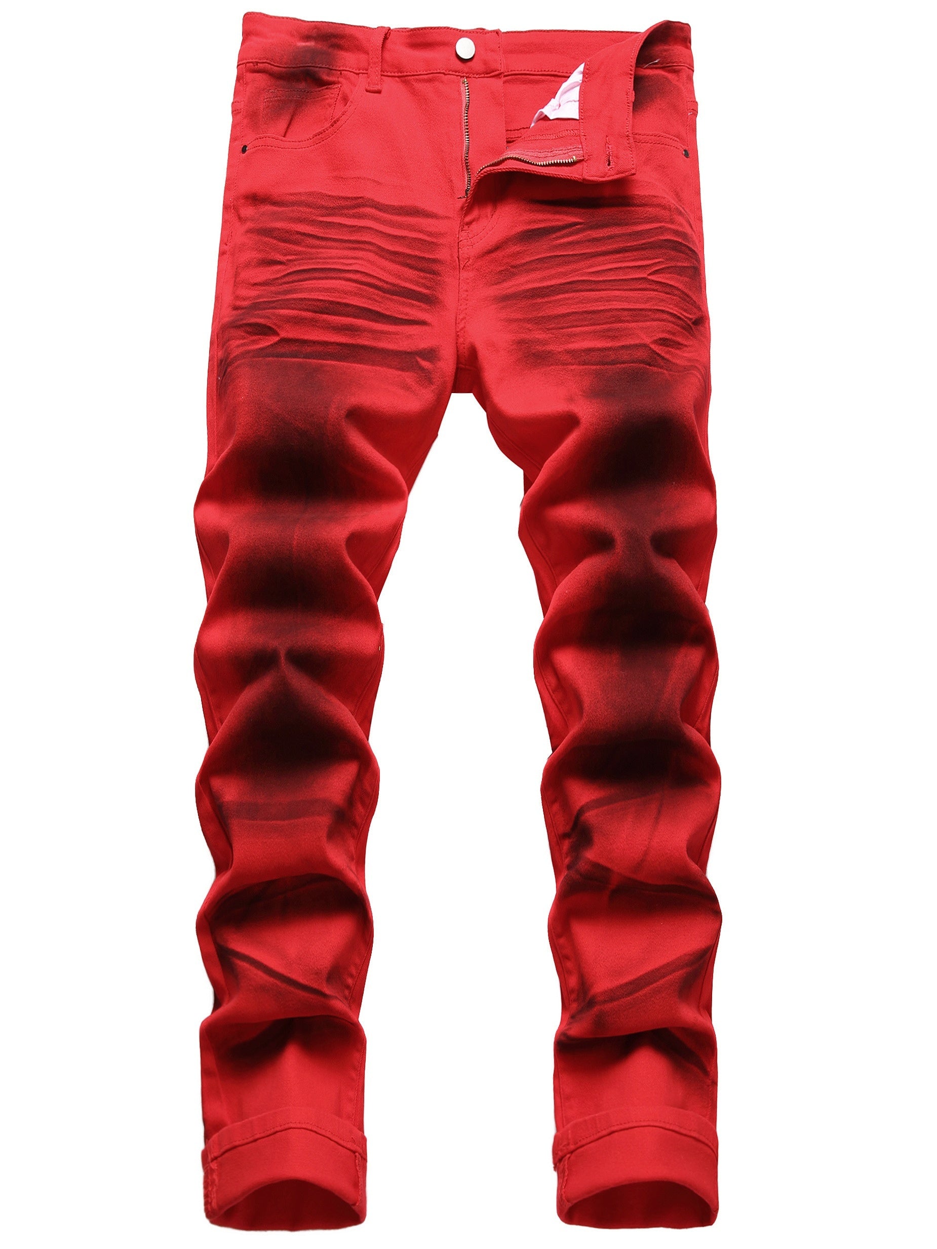 Men's Red Printed Slim-Fit Jeans - product view 4