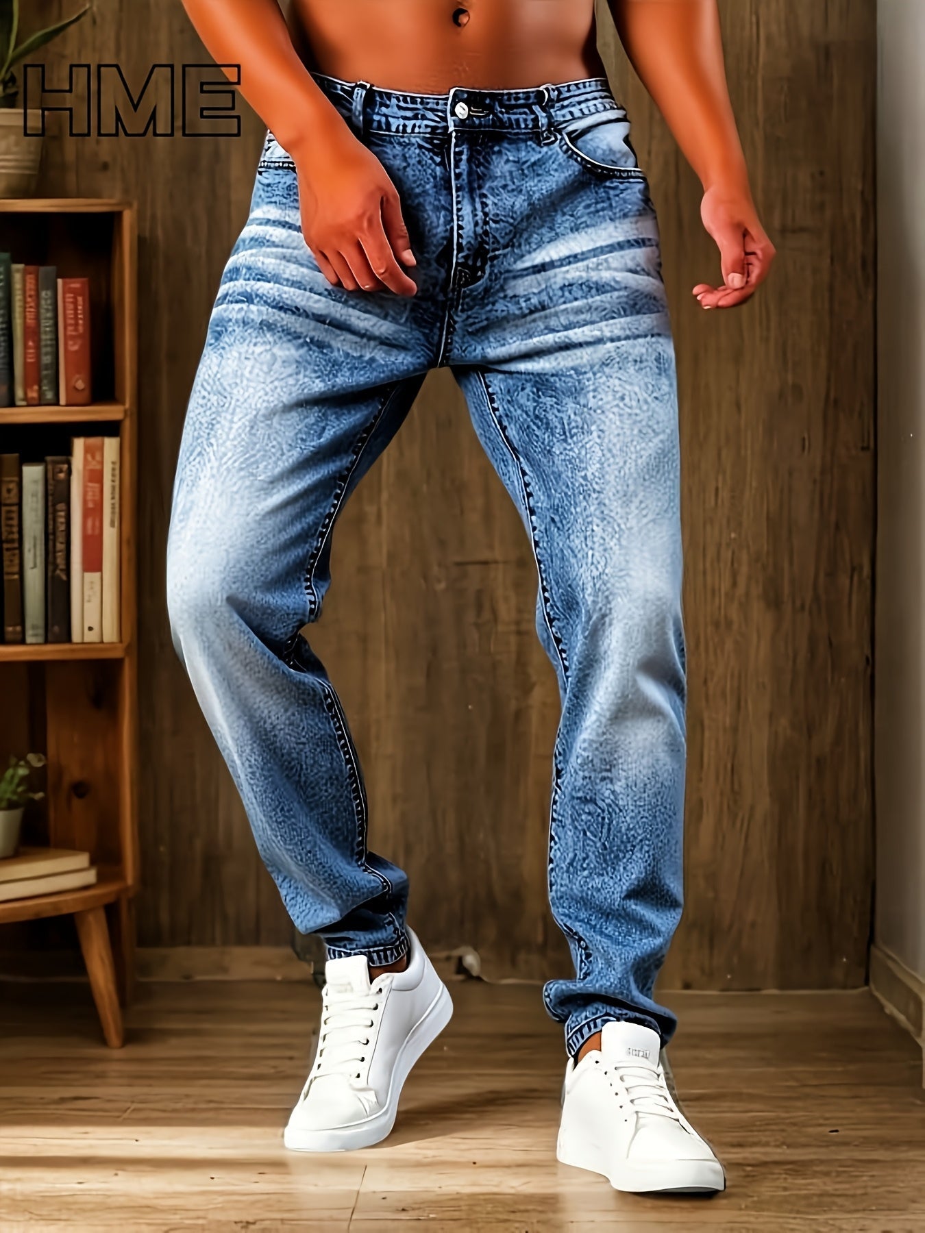 Men's Sea Blue Denim Slim-Fit Jeans - product view 6