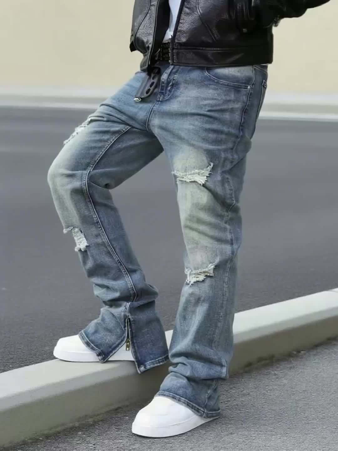 Men's Slim Fit Jeans - Classic Wash Distressed Modern