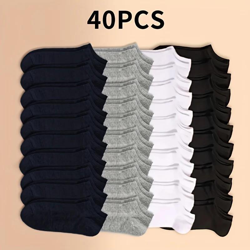 Men's Solid Color Ankle Socks - 40-Pair Pack