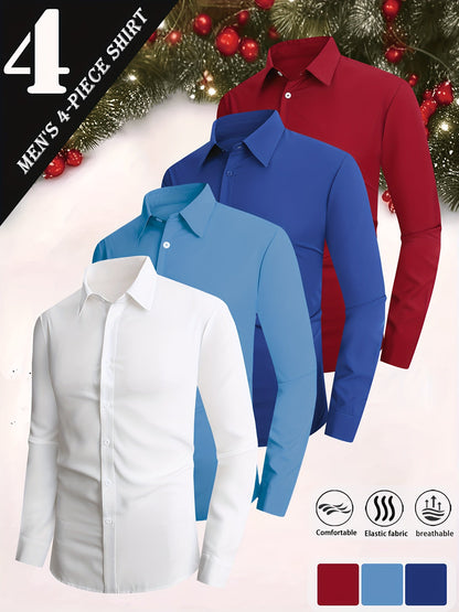 Men's Solid Color Dress Shirt - Collared Long Sleeve 146277