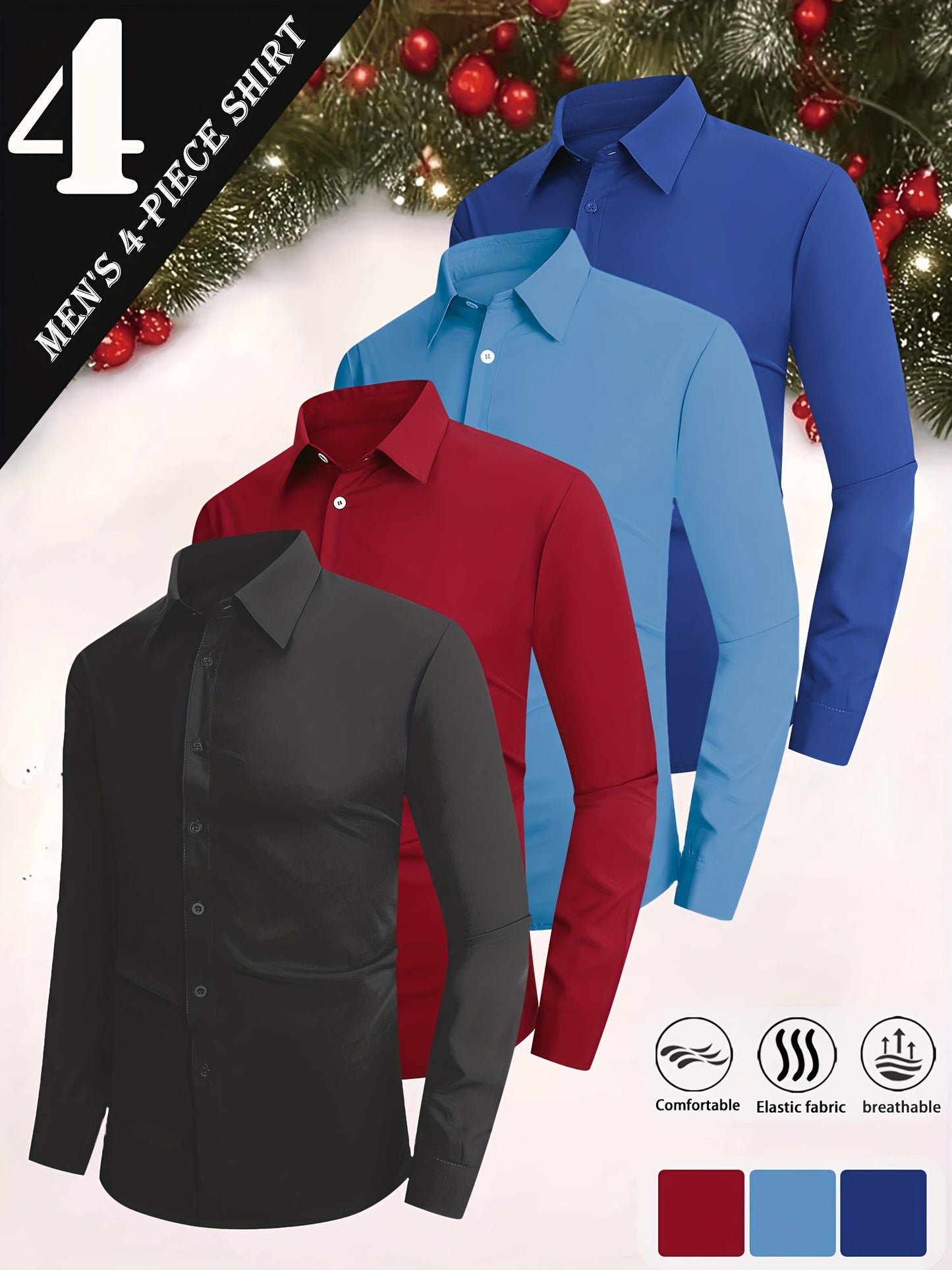 Men's Solid Color Dress Shirt - Collared Long Sleeve 146277