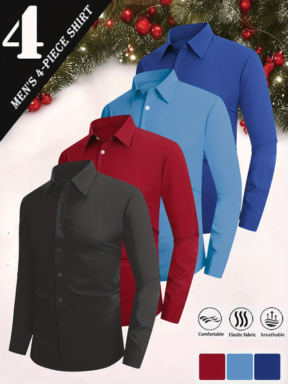 Men's Solid Color Dress Shirt - Collared Long Sleeve 146277