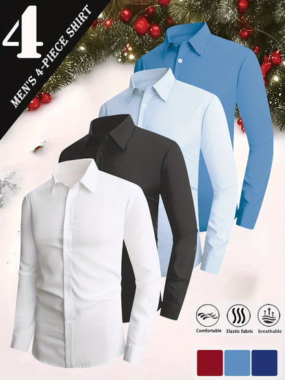 Men's Solid Color Dress Shirt - Collared Long Sleeve 146277
