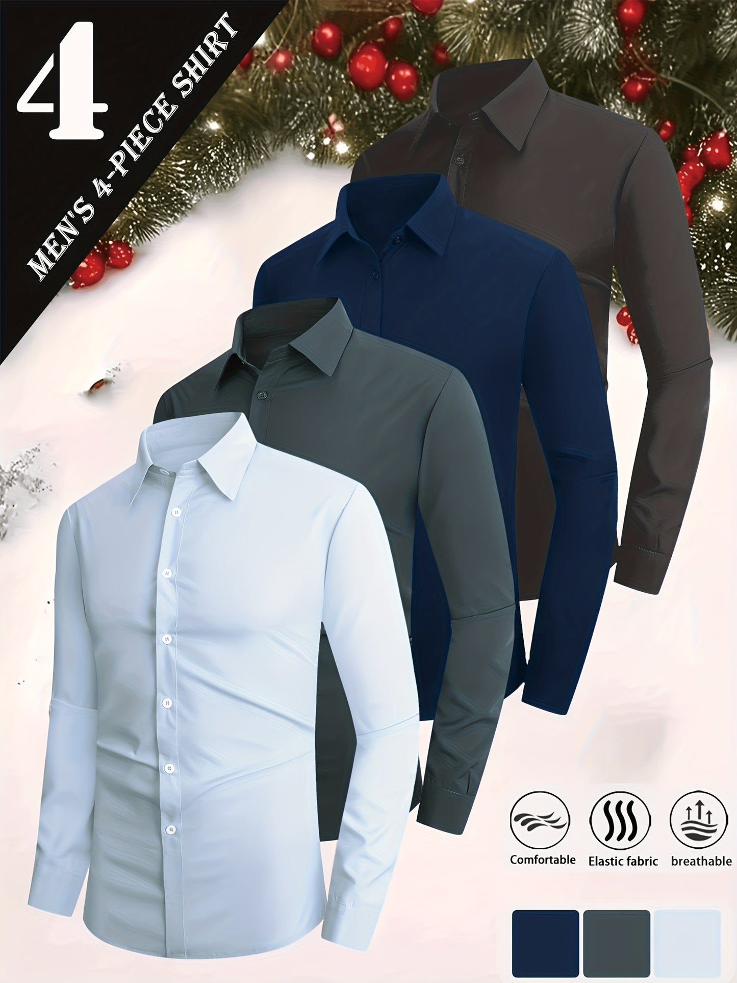 Men's Solid Color Dress Shirt - Collared Long Sleeve 146277