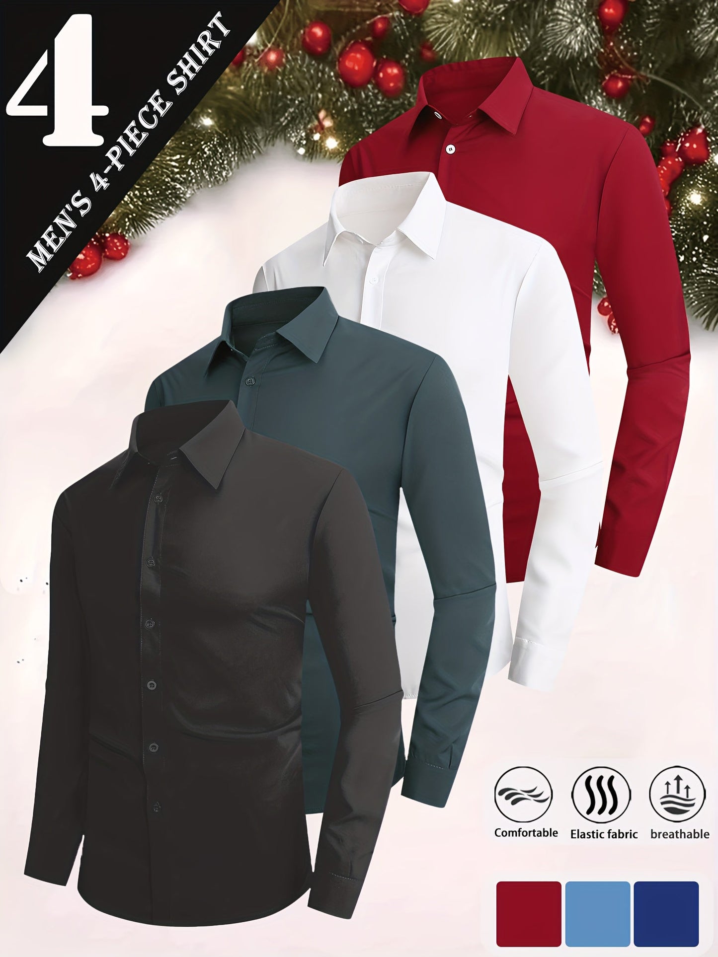 Men's Solid Color Dress Shirt - Collared Long Sleeve 146277