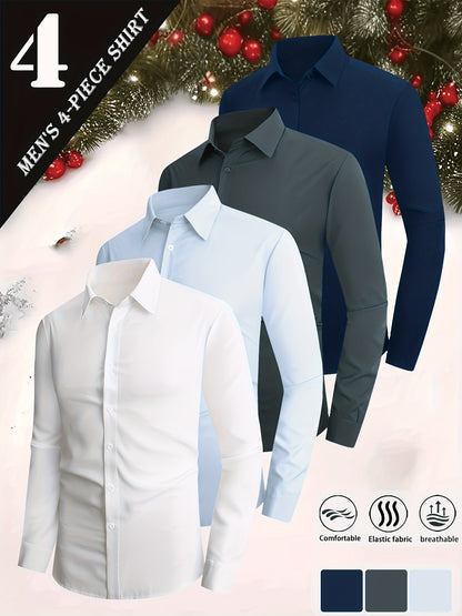 Men's Solid Color Dress Shirt - Collared Long Sleeve 146277