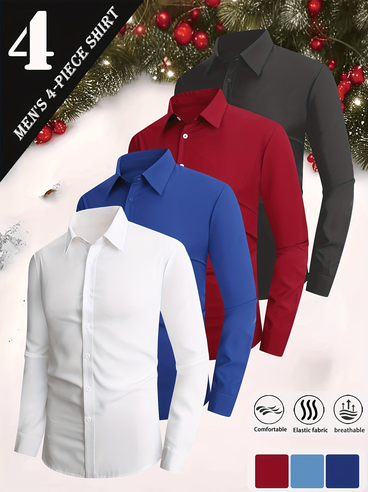 Men's Solid Color Dress Shirt - Collared Long Sleeve 146277