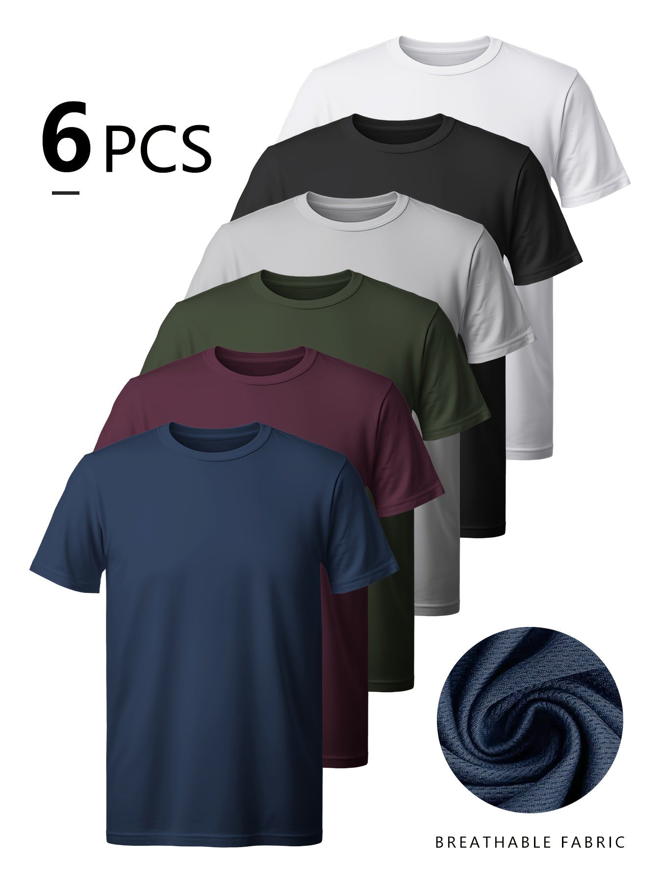 6 Pc Men'S Athletic T Shirts 100 Polyester Quick Dry Moisture Wicking Crew Neck - product view 9
