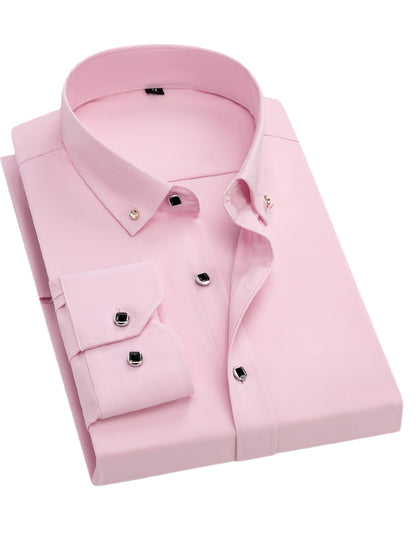 Men's Solid Long Sleeve Dress Shirt - Statement Button