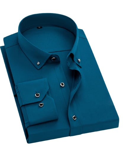 Men's Solid Long Sleeve Dress Shirt - Statement Button